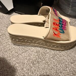 Karl Lagerfeld Cream Espadrille Sandals with Colorful Embroidery